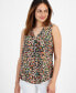 Фото #1 товара Petite Printed Zip Front V-Neck Sleeveless Top