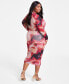 ფოტო #2 პროდუქტის Trendy Plus Size Scoop-Neck Long-Sleeve Mesh Dress