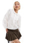 Фото #1 товара Monki long sleeve frill collared shirt blouse in white