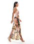 Фото #3 товара ASOS DESIGN bandeau draped skirt midi dress with thigh split in abstract print