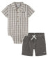 ფოტო #1 პროდუქტის Baby Boys Woven Check Short Sleeve Poplin Bodysuit and Chambray Shorts, 2 Piece Set