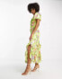 ASOS DESIGN Tall ruffle frill hem midi dress in green metallic rose print