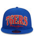 ფოტო #4 პროდუქტის Men's Royal Philadelphia 76ers Golden Tall Text 9FIFTY Snapback Hat