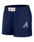 ფოტო #3 პროდუქტის Women's Navy Distressed Atlanta Braves Waffle Knit Long Sleeve T-shirt and Shorts Lounge Set