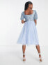 Фото #2 товара Maya Petite Bridesmaid puff sleeve square neck midi dress in baby blue