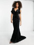 Фото #4 товара ASOS DESIGN sculpted bodice velvet maxi dress in black with train