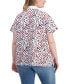 Plus Size Ditsy-Floral Printed Polo Top