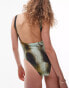 Фото #4 товара Topshop scoop cut out back swimsuit in radioactive print