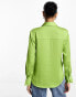 Фото #3 товара Mango classic fit satin collared shirt in bright green