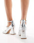 Simmi London Wide Fit Vinda mid block heel shoes with straps in silver metallic