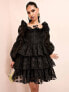 Фото #1 товара ASOS LUXE organza tiered polka dot mini dress with blousons sleeve and ruffle detail in black