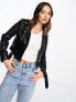 Фото #7 товара Stradivarius faux leather biker jacket in black