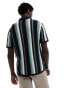 Hollister short sleeve stripe knit button through shirt in black/blue