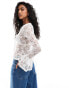 Фото #4 товара ASOS DESIGN frill tie front textured top in ivory