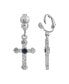 ფოტო #1 პროდუქტის Silver-Tone Blue Crystal Accent Cross Clip Earrings
