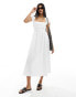 ASOS DESIGN square neck shirred bodice midi dress with broderie bust in white Белый, 42 - фото #1