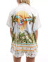 Chelsea Peers satin short sleeve revere and short set in parrot jungle print