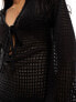 Фото #3 товара The Frolic esmarie tie detail long sleeve mini beach dress in black