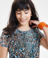 Фото #3 товара Women's Printed Short-Sleeve Mesh Top, Created for Macy's