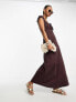 ASOS DESIGN cap sleeve ruched midi dress with tie detail in chocolate