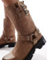 Фото #2 товара Glamorous Wide Fit harness biker boots in washed beige