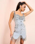 Фото #1 товара ASOS LUXE scalloped denim mini dress with diamante tassles in blue