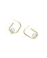 Stylish Sterling Silver 14K Gold Plating and Genuine Freshwater Pearl Square Hoop Earrings