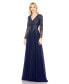 Фото #1 товара Women's Embroidered Illusion Long Sleeve V Neck Gown