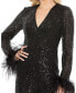 Фото #3 товара Women's Ieena Feather Cuff Sequined V Neck Jumpsuit