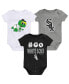 ფოტო #1 პროდუქტის Unisex Infant Black and White and Gray Chicago White Sox Born To Win 3-Pack Bodysuit Set