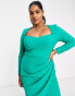 Фото #3 товара ASOS DESIGN Curve sweetheart neck midi dress with ruched wrap skirt in emerald green