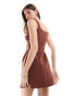 ASOS DESIGN linen scoop neck mini dress with bust seam detail in brown