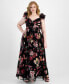 ფოტო #1 პროდუქტის Trendy Plus Size Floral-Print Ruffle-Strap Gown