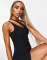 Фото #2 товара Public Desire one shoulder scrunch slash cut out summer dress in black scrunch