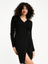 JDY Tall wrap knitted mini dress in black