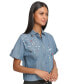 Фото #3 товара Women's Embellished Cropped Chambray Top
