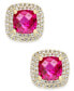 ფოტო #1 პროდუქტის Lab-Grown Ruby (2-1/6 ct. t.w.) and White Sapphire (1/3 ct. t.w.) Square Stud Earrings in 14k Gold-Plated Sterling Silver