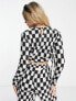 Фото #2 товара Daisy Street long sleeve crop top in checkerboard velvet plisse co-ord