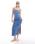 Фото #1 товара Bershka strappy denim maxi dress in blue wash