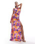 Фото #1 товара True Violet satin halterneck maxi dress in dark floral print