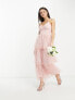 Vila Bridesmaid tulle dobby maxi dress with tiered skirt in pink Розовый, 36 - фото #1