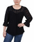 Фото #1 товара Petite 3/4 Sleeve with Embroidered Mesh Yoke and Sleeves Crepe Top