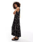 ASOS DESIGN sleeveless trapeze maxi with D ring back detail in black print