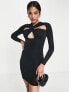Фото #1 товара ASOS DESIGN slinky rib long sleeve mini dress with twist front in black