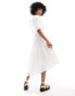 Native Youth asymmetric cotton poplin midaxi dress in white