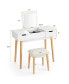 Фото #12 товара Vanity Table Set w/ Flip Top Mirror Drawers 9 Dividers Makeup Writing Desk