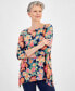 ფოტო #1 პროდუქტის Women's Printed 3/4 Sleeve Jacquard Top, Created for Macy's