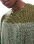 ASOS DESIGN relaxed open knit jumper in khaki stripe