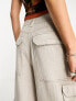 COLLUSION pocket detail wide leg linen trousers in stone