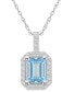 ფოტო #1 პროდუქტის Aquamarine (1-3/8 Ct. T.W.) and Diamond (1/4 Ct. T.W.) Halo Pendant Necklace in 14K White Gold